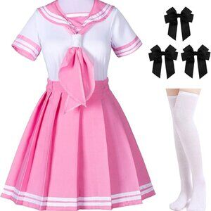 Classic Japanese Anime School Girls Pink Sailor Dress Shirts Uniform Cosplay Cos
